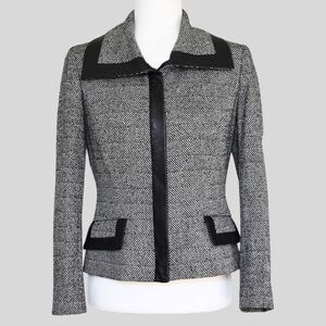 DANA BUCHMAN Women's Zip Up Wool With Leather Trim Blazer Size 4